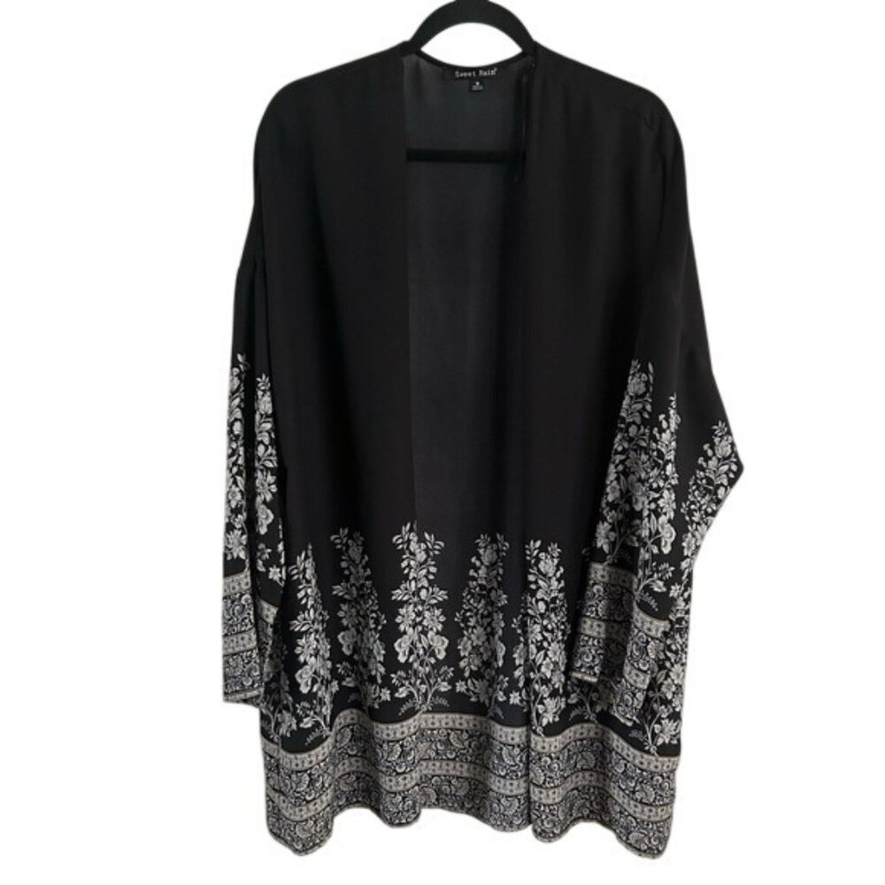 Sweet Rain Semi Sheer Black Floral Cover Up Sz Medium Bohemian